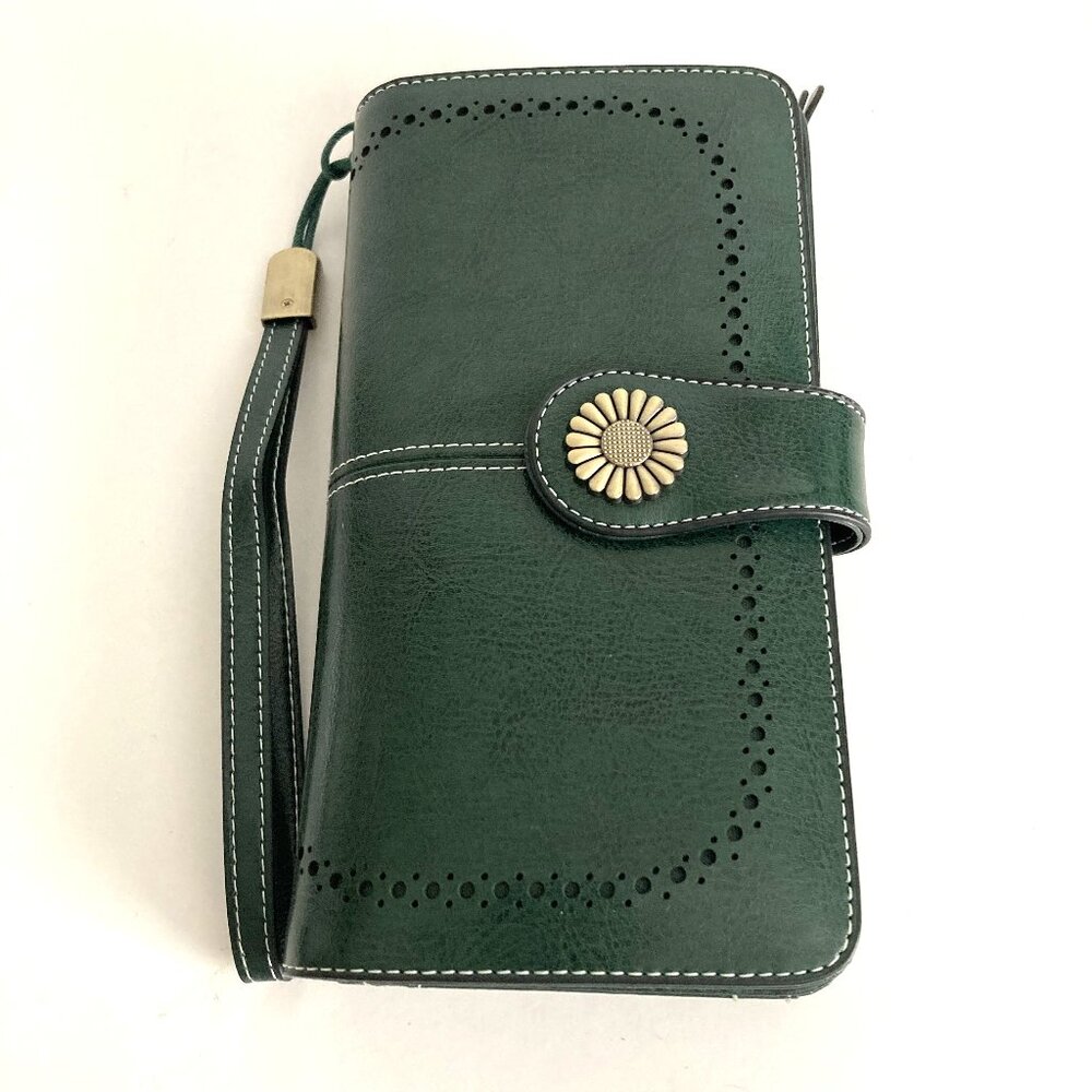Sendefn Green Genuine Leather Wallet/Wristlet- Bifold Card/Cash Holder